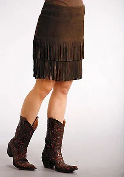 Pre-owned Stetson Womens Suede Fringe Brown Leather Skirt