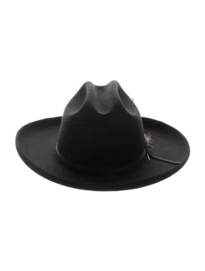Pre-owned Stetson Wool Feather Trim Western Hat In Black