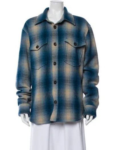 Pre-owned Stetson Wool Plaid Print Denim Jacket In Blue