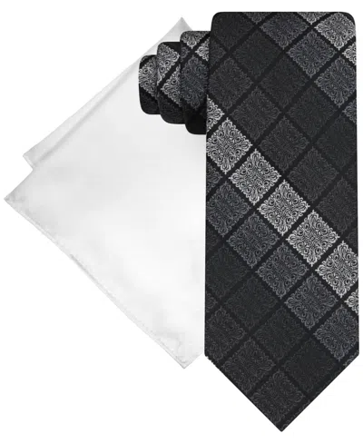 Steve Harvey Men's Gradient Squares Tie & Solid Pocket Square Set