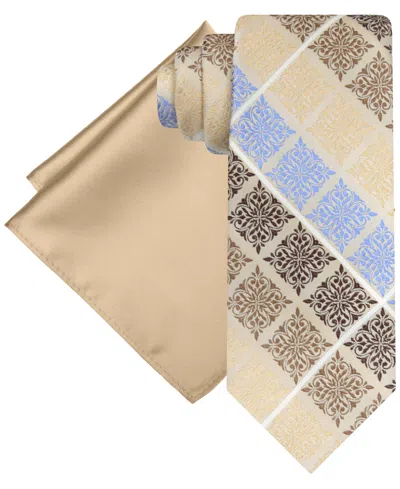 Steve Harvey Men's Medallion Tie & Solid Pocket Square Set