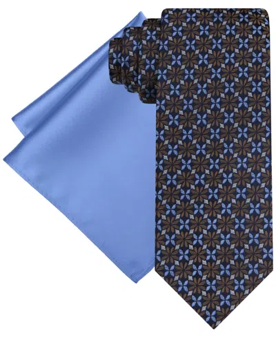 Steve Harvey Men's Medallion Tie & Solid Pocket Square Set