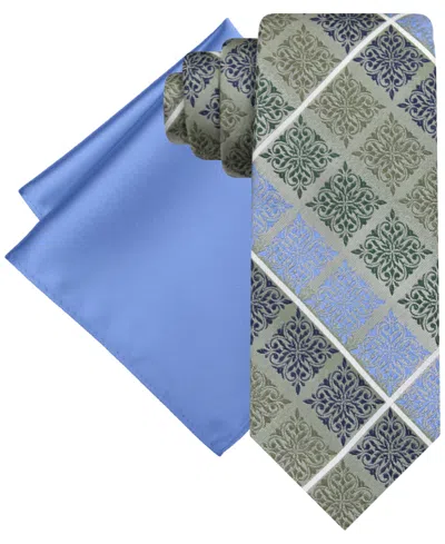 STEVE HARVEY MEN'S MEDALLION TIE & SOLID POCKET SQUARE SET