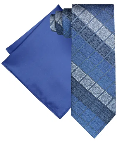 Steve Harvey Men's Extra Long Ornate Block Tie & Solid Pocket Square Set In Navy