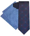 Steve Harvey Men's Ornate Grid Tie & Pocket Square Set In Navy