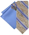 Steve Harvey Men's Stripe Paisley Tie & Solid Pocket Square Set