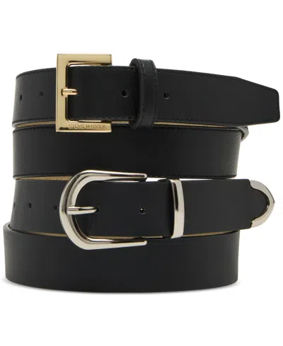Steve Madden 1.18" Faux-leather Belts, Set Of 2 In Black