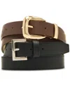 Steve Madden 1.18" Faux-leather Belts, Set Of 2 In Brown