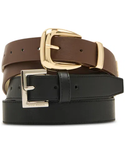 Steve Madden 1.18" Faux-leather Belts, Set Of 2 In Brown
