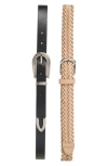 Steve Madden 2 For 1 Belt Set In Black/tan