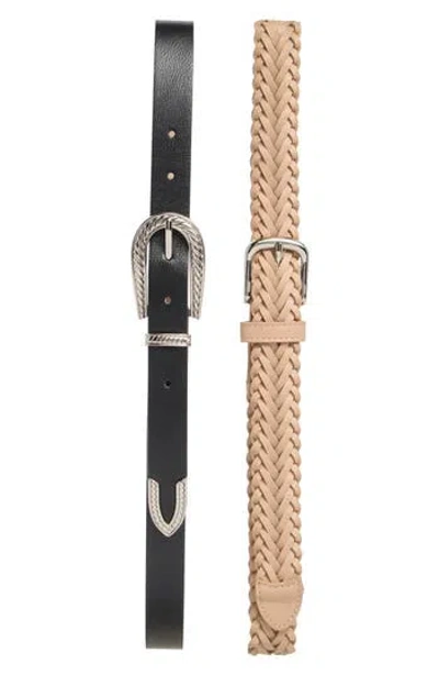 Steve Madden 2 For 1 Belt Set In Black/tan
