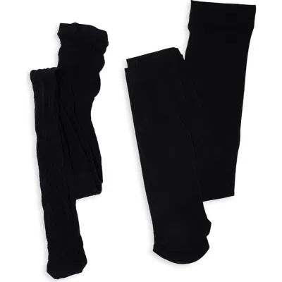 Steve Madden 2-pack Assorted Opaque & Openwork Tights In Black