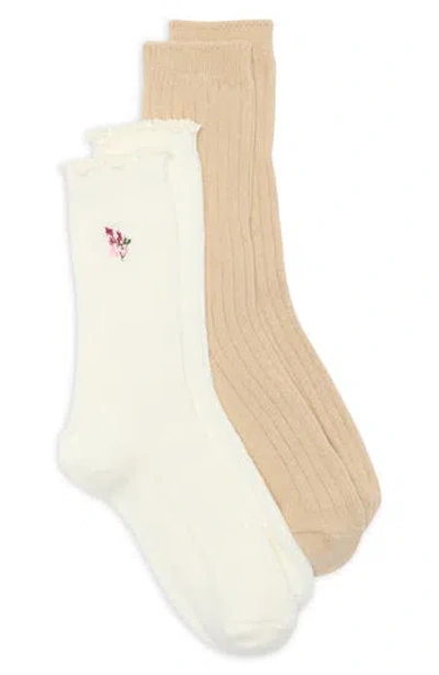 Steve Madden 2-pack Wild Flower Assorted Crew Socks In Neutral