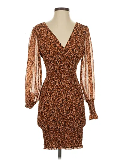 Pre-owned Steve Madden 3/4 Sleeve Top Brown Plunge Neckline Tops
