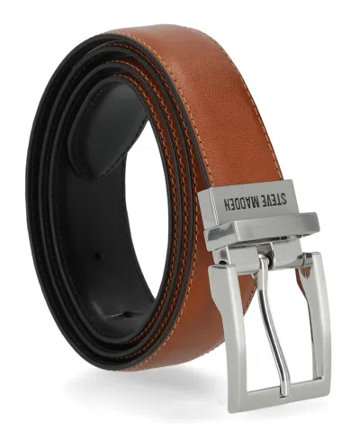 Steve Madden 35mm Modern Edge Stitch Belt In Cognac Black,brown