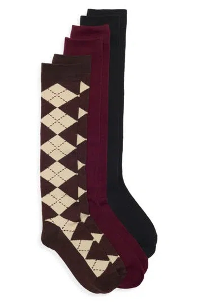 Steve Madden 3-pack Assorted Knee High Socks In Multi