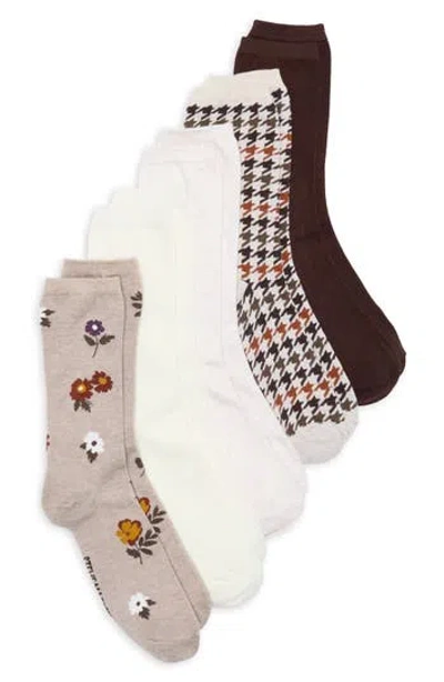 Steve Madden 5-pack Wild Flower Houndstooth Assorted Crew Socks In Multi