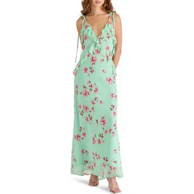 Steve Madden Adalina Floral Ruffle Chiffon Maxi Dress In Mint