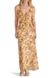 Steve Madden Adalina Floral Ruffle Chiffon Maxi Dress In Wheat