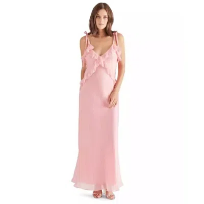 Steve Madden Adalina Maxi Dress Women's Pink Ruffle Tie Shoulder V-neck Pal53
