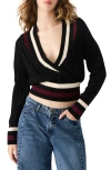 Steve Madden Addison Contast Trim Cable Knit Sweater In Black