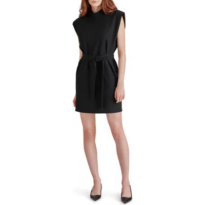 Steve Madden Adelie Pinstripe Sleeveless Mock Neck Dress In Black