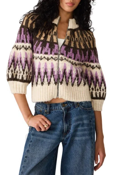 Steve Madden Adley Fair Isle Cardigan In White