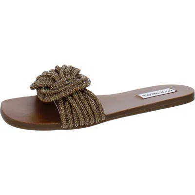 Steve Madden Adore Womens Rhinestone Knot-front Slide Sandals In Brown