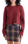 Steve Madden Aerin Cable Crew Sweater In Burgundy
