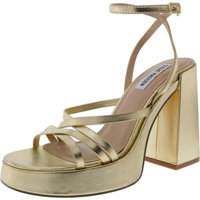 Steve Madden Affection Womens Strappy Patent Platform Sandals In Gold