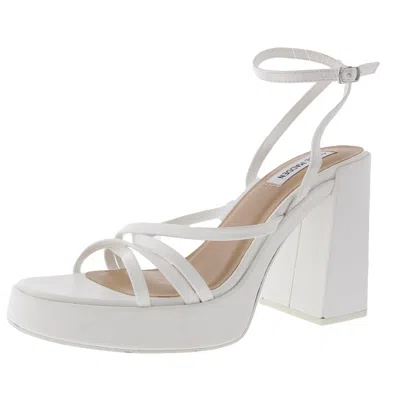 Steve Madden Affection Womens Strappy Patent Platform Sandals In White