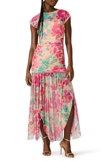 Steve Madden Agnes Floral Print Georgette Maxi Dress In Blue