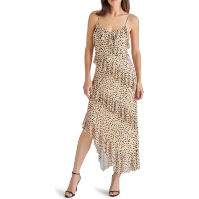 Steve Madden Aida Animal Print Ruffle Dress In Desert Sand