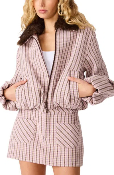 Steve Madden Ailee Wool Blend Jacket With Faux Fur Collar In Pink