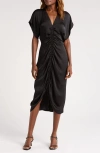 Steve Madden Aimee Ruched Front Midi Dress In Black