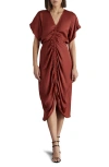 Steve Madden Aimee Ruched Front Midi Dress In Spiced Apple
