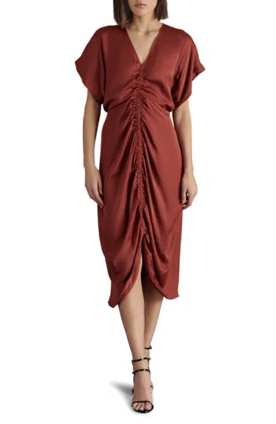 Steve Madden Aimee Ruched Front Midi Dress In Spiced Apple