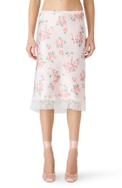 Steve Madden Alayna Floral Satin Skirt In White