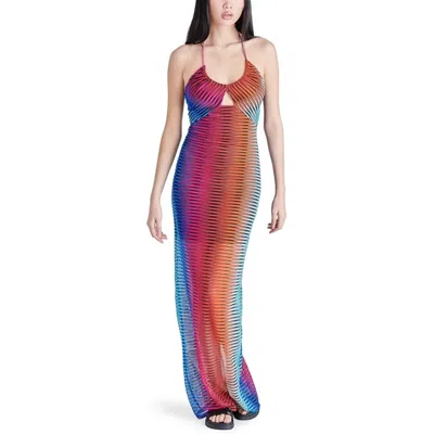 Steve Madden Albina Maxi Dress Women's Multi Striped Keyhole Neck Kfc180