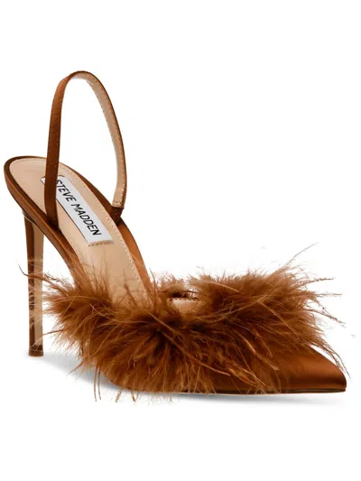 Steve Madden Alexis Womens Satin Feathers Pumps In Brown