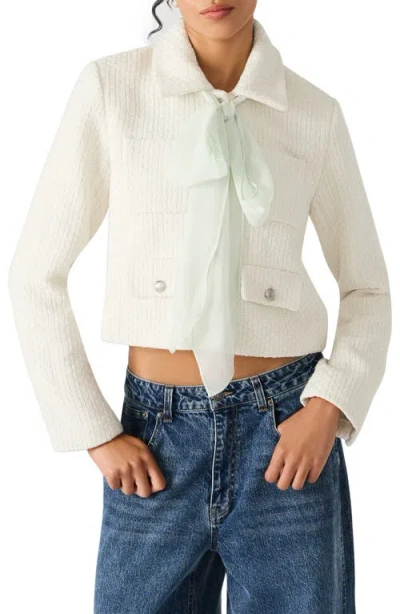 Steve Madden Alise Crop Knit Jacket In White