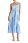 Steve Madden Alissa Stripe Tiered Cotton Gauze Midi Sundress In Multi