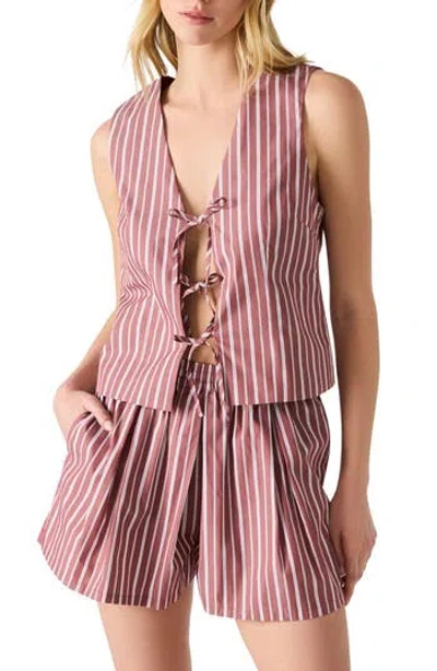 Steve Madden Womens Aliza Striped Tie Front Top Malena Striped Pull On Shorts In Pink