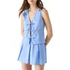 Steve Madden Aliza Tie Front Cotton Blend Top In Blue
