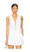 Steve Madden Aliza Tie Front Cotton Blend Top In White