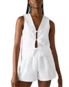 Steve Madden Aliza Tie Front Cotton Blend Top In White