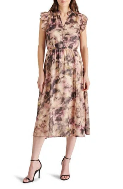 STEVE MADDEN STEVE MADDEN ALLEGRA ABSTRACT PRINT RUFFLE CHIFFON MIDI DRESS