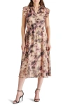 STEVE MADDEN STEVE MADDEN ALLEGRA ABSTRACT PRINT RUFFLE CHIFFON MIDI DRESS
