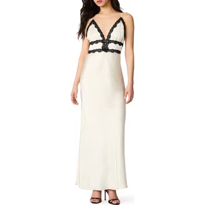 Steve Madden Allessia Lace Trim Satin Maxi Slipdress In White