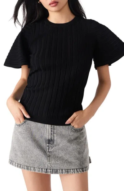 Steve Madden Allie Short Sleeve Rib Sweater In Black